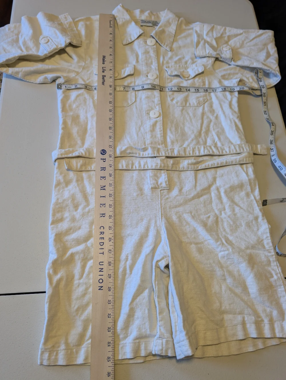 Styleworks Cream Button Down Long Sleeve Tie-Waist Utility Short Romper -sz 4 - Picture 6 of 9